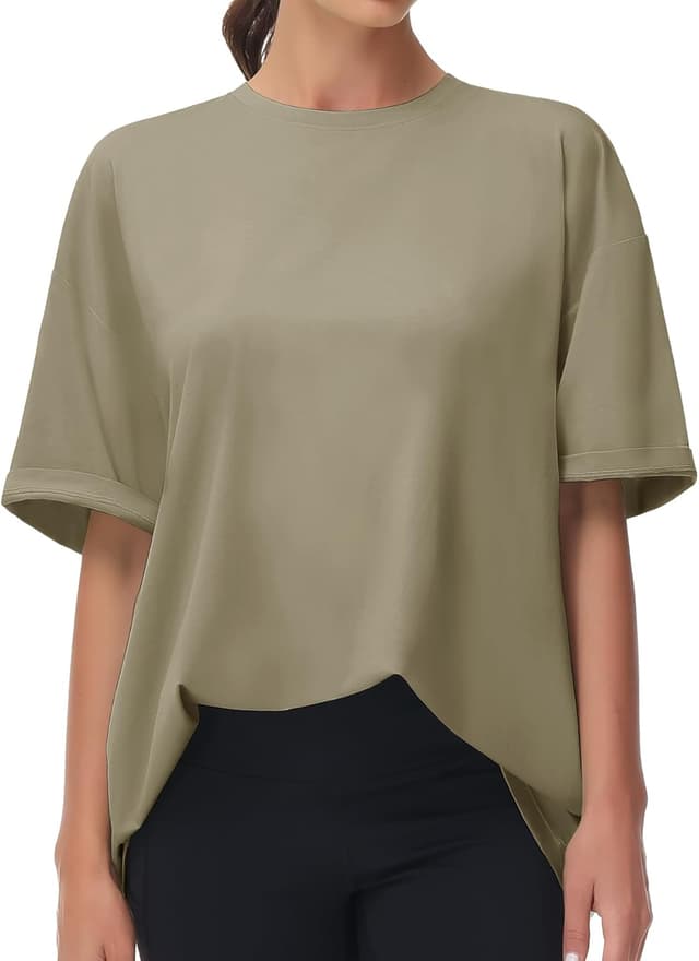 Detalle 2 de THE GYM PEOPLE Damen Oversize T-Shirt mit Rundhalsausschnitt und kurzen Ärmeln