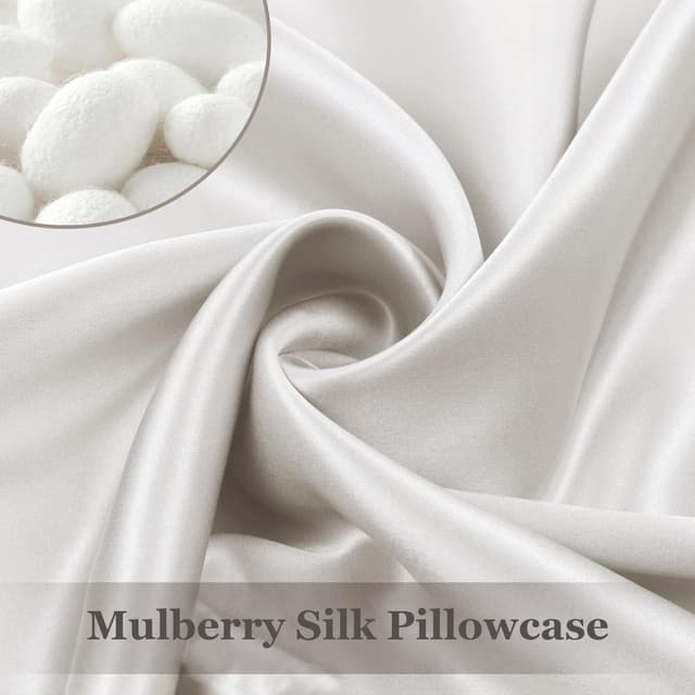 Detalle de Adubor 100% Mulberry Silk Pillowcase (22 Momme) with Hidden Zipper, Queen Size, Ivory White – 1pc