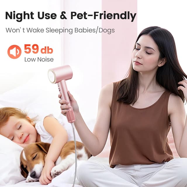 Thumbnail 6 de Hair Dryer (160,000 RPM) Ionic Blow Dryer with Diffuser, Magnetic Nozzle, 4 Temps & 2 Speeds — Pink