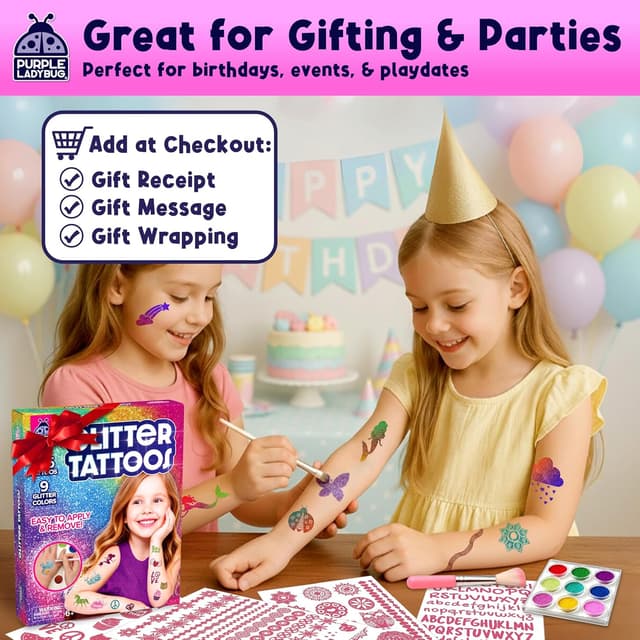 Thumbnail 1 de PURPLE LADYBUG Glitter Tattoo Kit 9 Colours