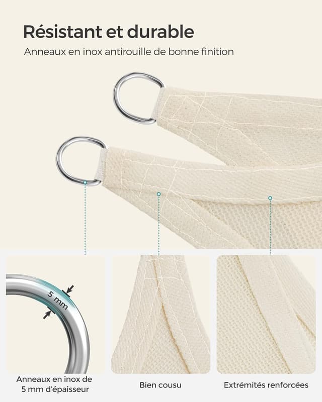 Detalle de Songmics Voile d’Ombrage 5 x 5 m en HDPE respirant et perméable à l’eau, beige