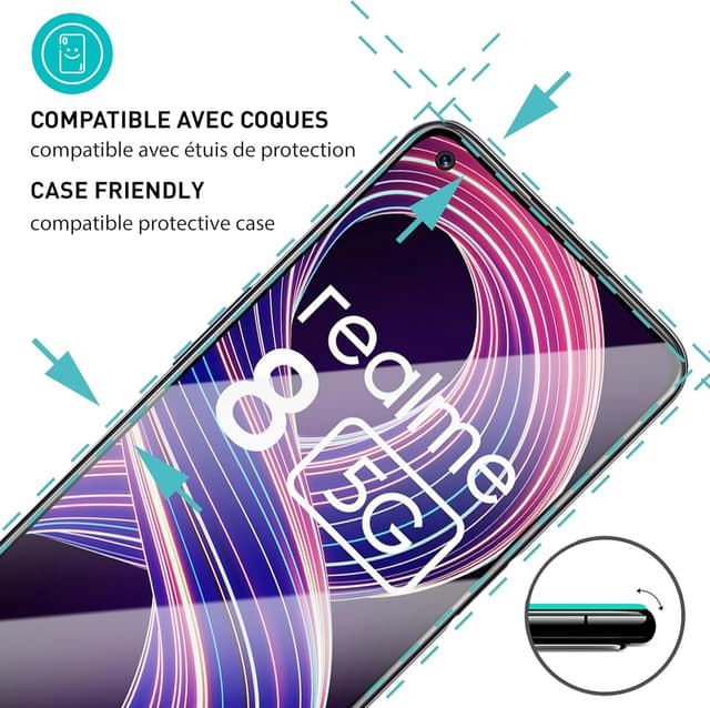 Detalle 2 de smartect Verre Trempé 3 pièces Clear (dureté 9H) pour Realme 8 5G