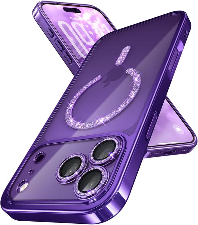 Detalle de Magnetic for iPhone 17 Pro Glitter Case with MagSafe Ring & Integrated Lens Protection (Purple)