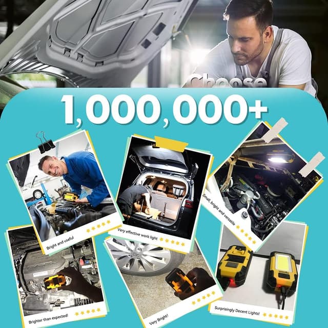 Thumbnail 6 de WARSUN Lampe de travail baladeuse LED COB 1200 lumens, 30W, jaune avec base magnétique et crochet