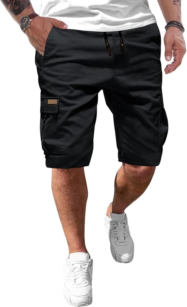 Detalle de JMIERR Cargo-Shorts für Herren aus Baumwolle mit Stretch & 6 Taschen – Sommer-Freizeithose