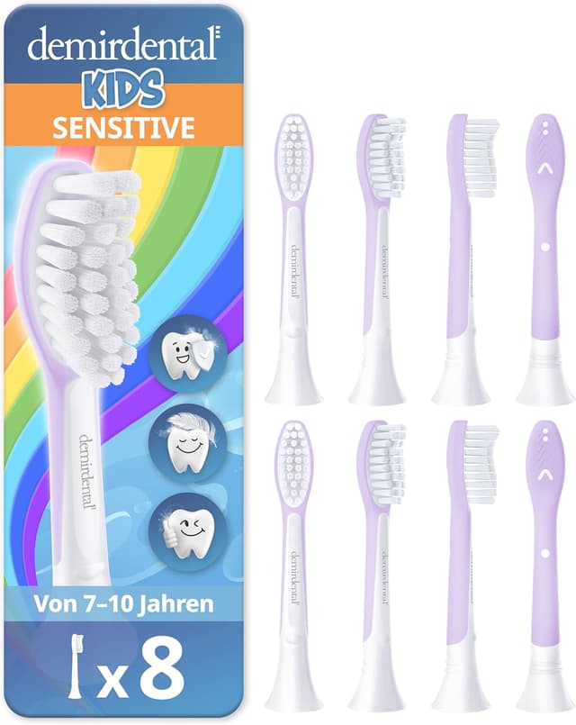 Detalle de demirdental Ersatzbürsten für Kids (ab 7 J.) passend für Philips Sonicare Kids, Lilac – 8er Set (entspricht HX6048)