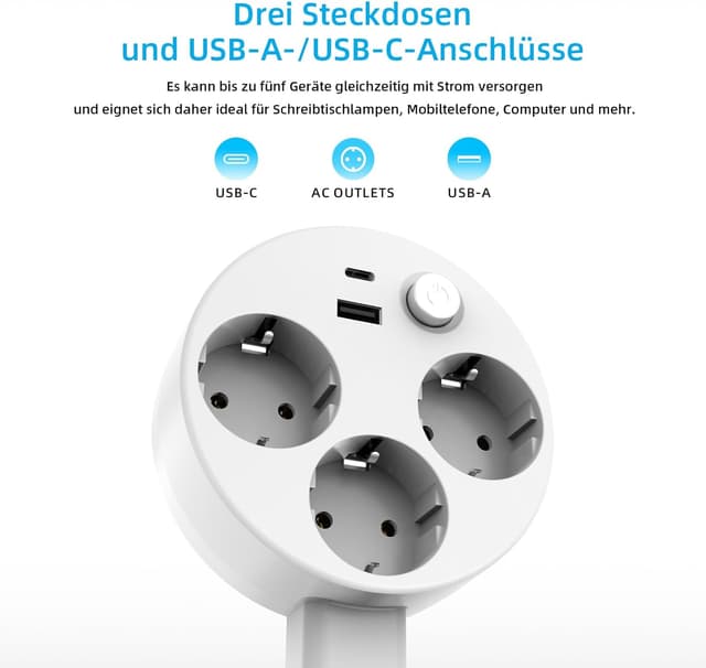 Detalle 2 de SMBLCE Steckdosenverlängerung mit USB-C