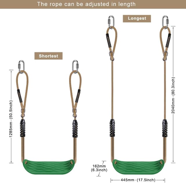 Detalle de BeneLabel Schaukel Kinder – Indoor/Outdoor Babyschaukel mit verstellbarer Seillänge (130–200 cm), Grün, bis 113 kg