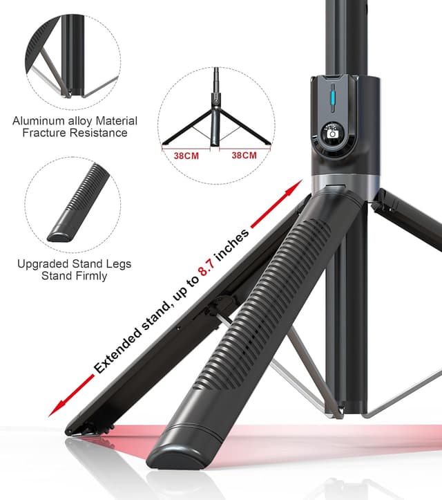 Detalle de ASHINER 180cm Selfie Stick Phone Tripod with Remote and LED Fill Lights