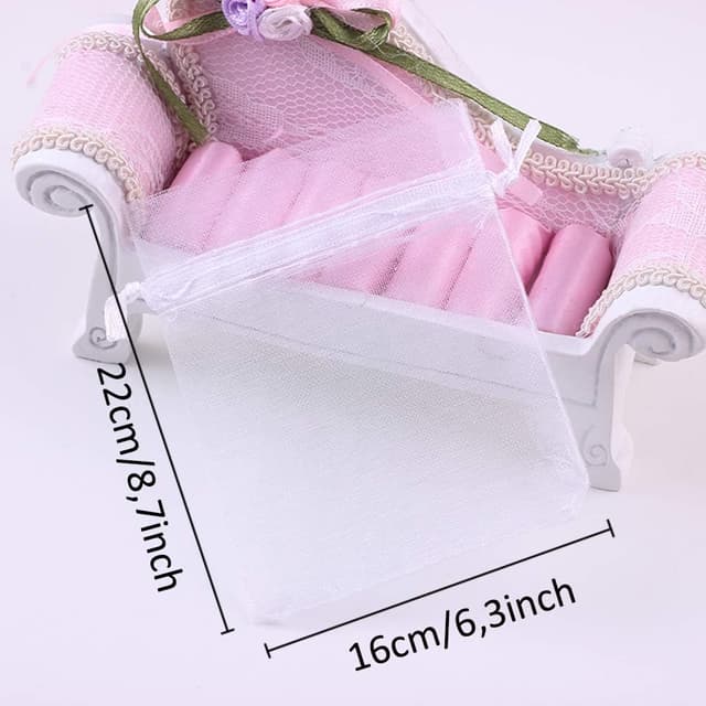 Detalle 2 de PLECUPE 100 Organzasäckchen (16x22 cm) mit Tunnelzug – Schmuck- und Geschenkbeutel in Weiß