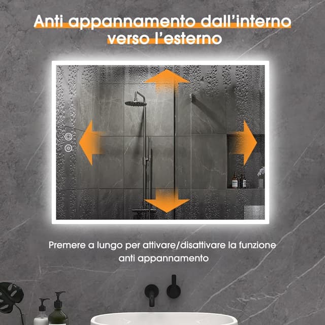 Thumbnail 2 de byecold Specchio da bagno con illuminazione LED 80 x 60 cm e interruttore touch dimmerabile