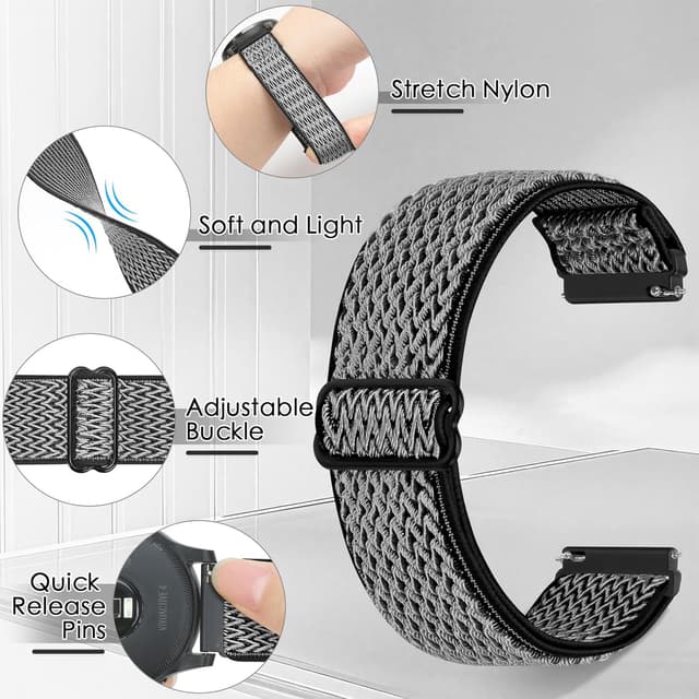 Detalle 2 de Relting 4-Pack 20mm Elastic Nylon Watch Bands with Quick Release Pins