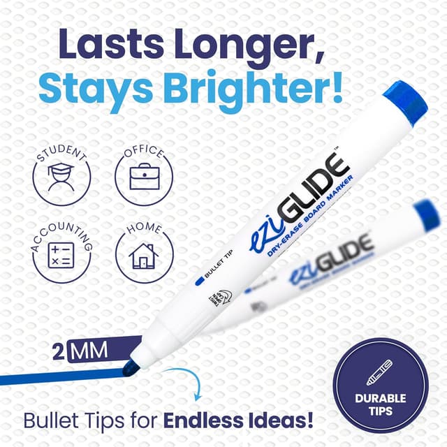 Detalle de Eziglide Blue Bullet Tip Drywipe Whiteboard Pens (Bulk Pack of 48)
