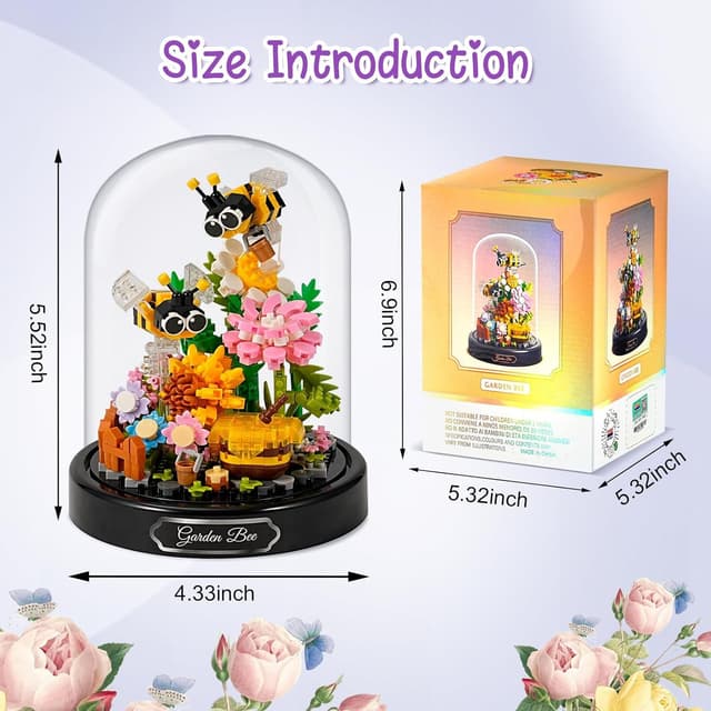 Detalle de Mini Animals Flower Building Set (588 pcs) – Butterflies, Bees & Flowers Blocks with Transparent Cover