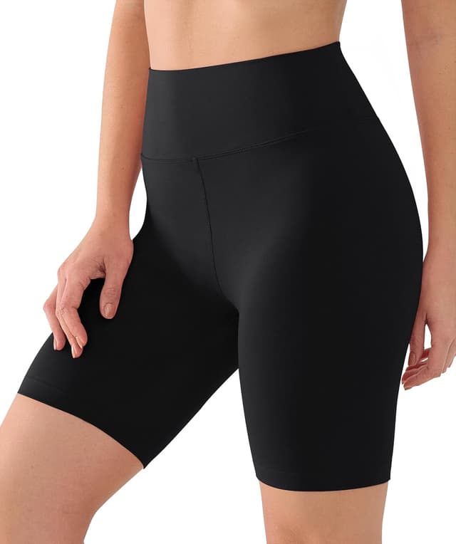 Detalle de VALANDY Creamlush biker shorts for women with 8" high waist (S–5XL) — buttery soft athletic yoga shorts
