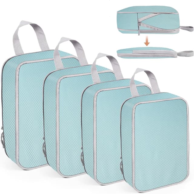 Detalle de WUFANC Set di 4 packing cubes compressori con doppia cerniera impermeabili (taglie S, M, L e XL)