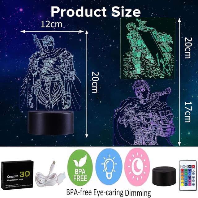 Detalle 2 de QQAAMZ Lampe Berserk 3D Illusion Led