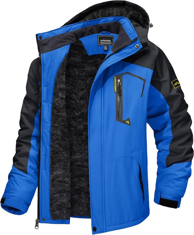 Detalle de TACVASEN Men’s Winter Skiing Jacket with Detachable Hood, Fleece Lining & Double Zipper
