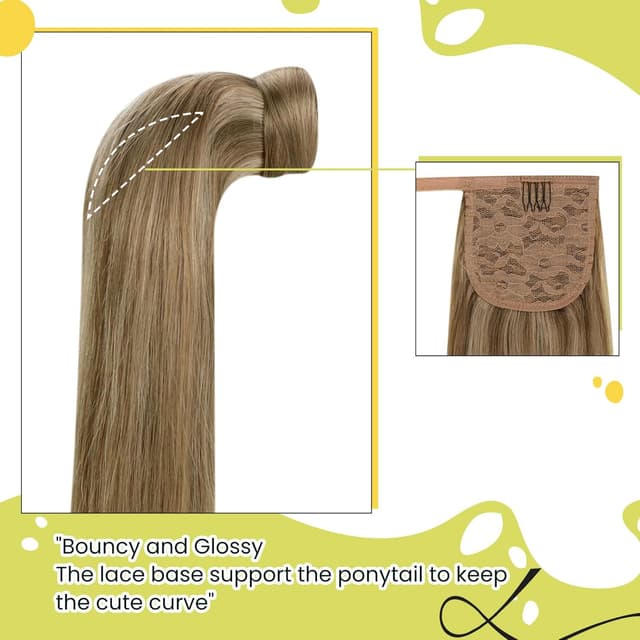 Detalle de RUNATURE Postiche Queue de Cheval Blond Doré 50 cm en cheveux humains #10P16