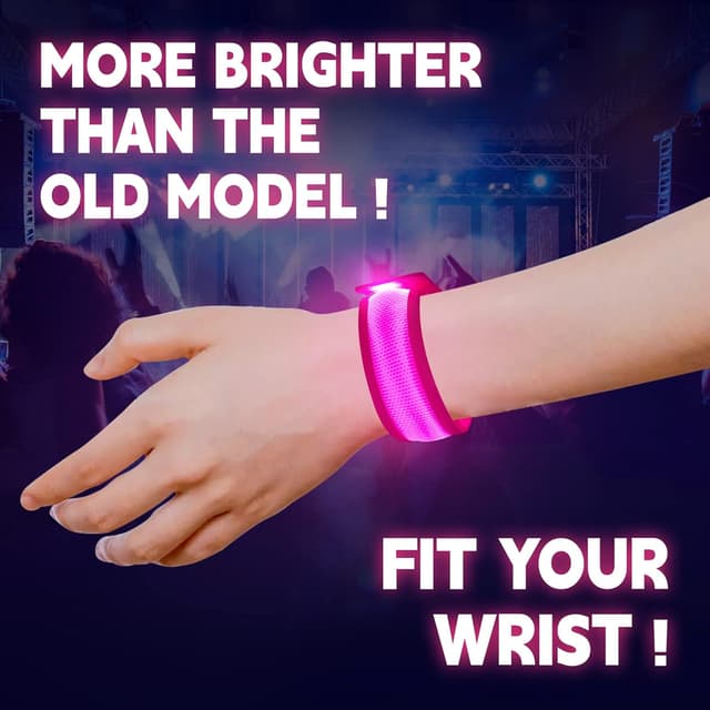 Detalle 2 de KIRALUMI 8 Pack LED Glow Bracelets (Pink) – Light-Up Wristbands for Halloween, Concerts, Festivals & More