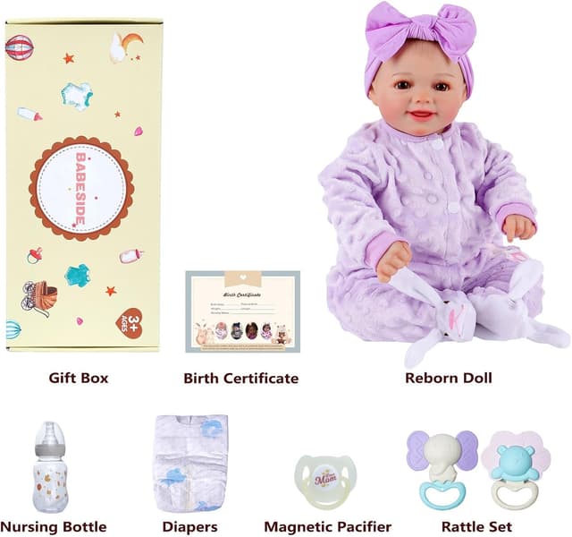 Thumbnail 6 de BABESIDE Rinato Sunny 17" Bambola neonata in stile reborn viola, corpo morbido in tessuto