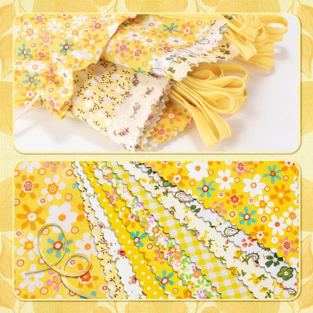 Detalle 2 de Alintor Floral Bunting (Yellow) – 45 flags fabric vintage Easter banner for garden parties