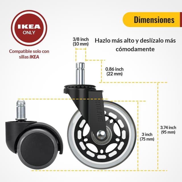 Detalle de HOLKIE Ruedas de Silicona para Silla Oficina 5 unids🌀