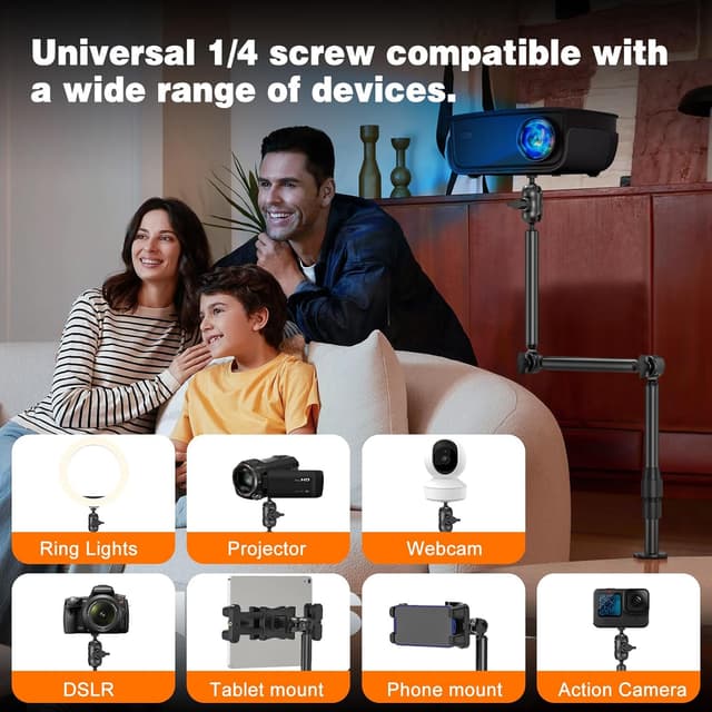 Detalle 2 de Jubor Camera Desk Mount – Overhead webcam and projector stand with 1/4" screw, 360° adjustment (max 3 kg)