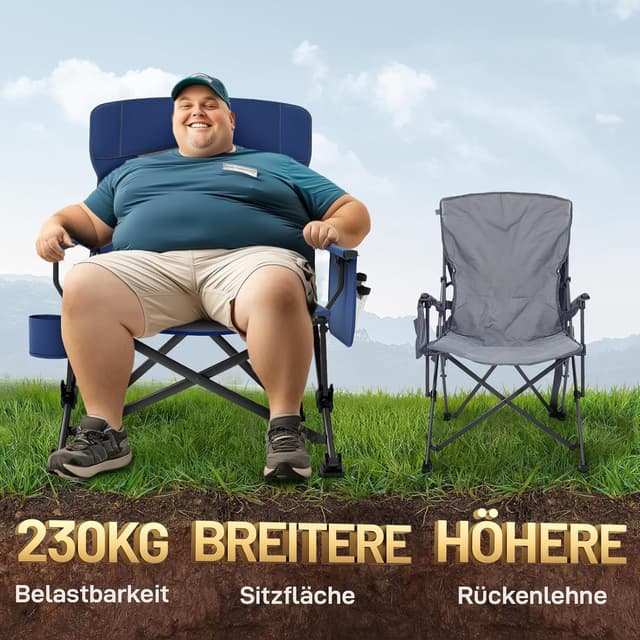 Detalle 2 de EVER ADVANCED faltbarer Campingstuhl XL bis 230 kg – mit Seitentasche & Getränkehalter