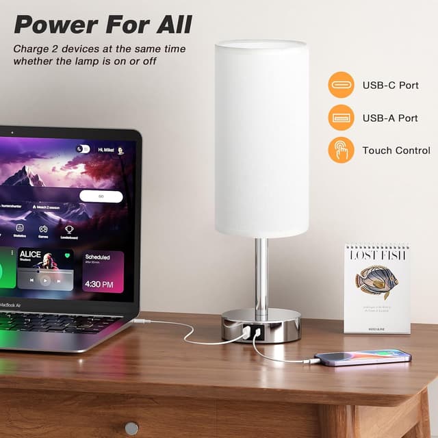 Detalle de Aooshine White Bedside Lamps Set of 2