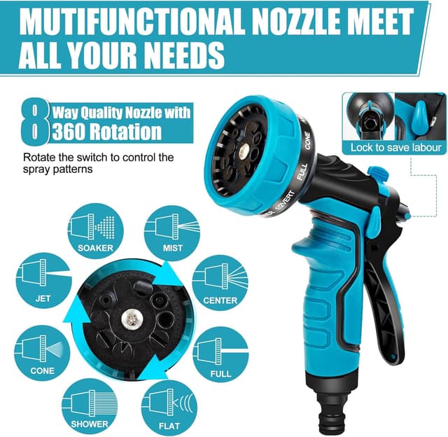 Detalle de YMTEEDIO Expandable Garden Hose (30FT) with 8-Function Leak-Proof Sprayer