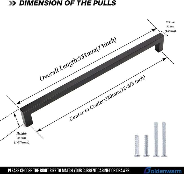 Detalle 2 de Goldenwarm LSJ12BK320 Möbelgriff (1 Stück) schwarz – Edelstahl-Stangengriff mit Bohrabstand 320 mm
