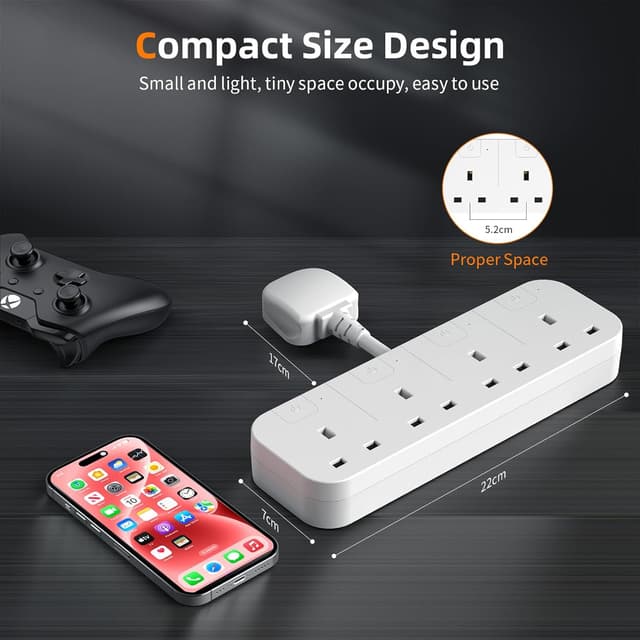 Thumbnail 6 de Multi Plug Extension Socket 4 Way (Flexible Plug) with Individual Switches, UK 4-Gang Adapter – White