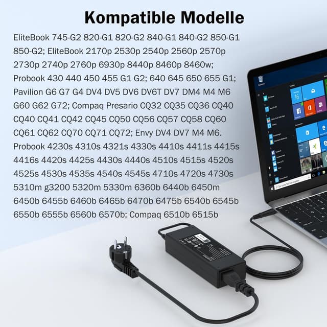 Detalle 2 de Laptop Ladekabel 90W Netzteil (19V, 7,4×5,0 mm) kompatibel mit HP Pavilion, EliteBook und ProBook