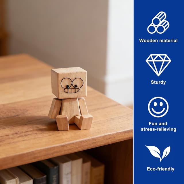 Detalle 2 de nilic Shaking Wooden Man Figurine with 12 Funny Faces – Handmade bobble dashboard ornament