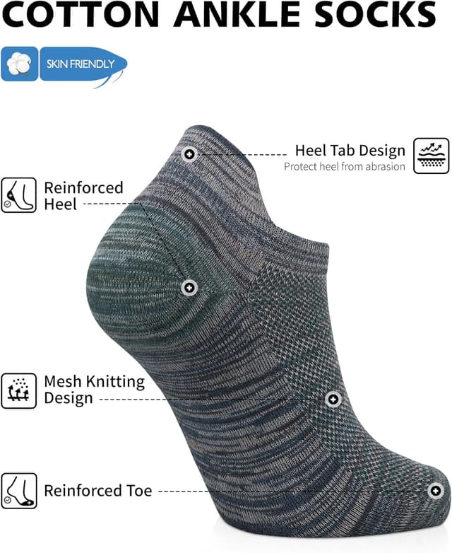 Detalle de CLOSEMATE Men’s Ankle Trainer Socks (5 Pairs) – Non-slip low cut sport socks