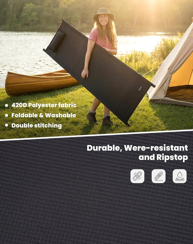 Detalle de KingCamp Ultralight Folding Camping Cot (5.4 lbs) – Portable compact camping bed for up to 300 lbs