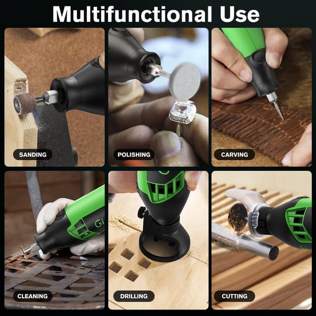 Detalle 1 de Ginour Rotary Tool Kit 200W (6 Variable Speeds 8000–35000RPM) with Keyless Chuck & Flex Shaft — 135 Accessories