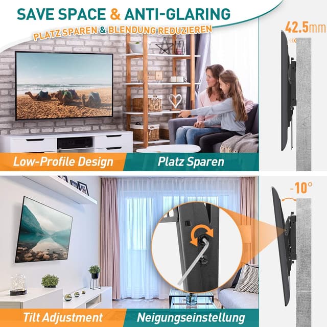 Detalle de ELIVED EV008 Support TV mural inclinable pour écrans plats et incurvés VESA jusqu’à 600x400 mm