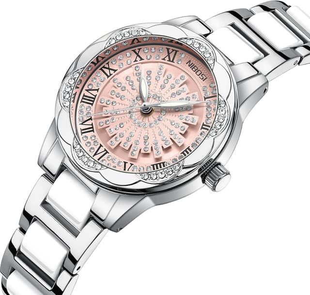 Detalle de NIBOSI Orologio da donna analogico al quarzo con quadrante diamantato e lunetta con dettagli luminosi