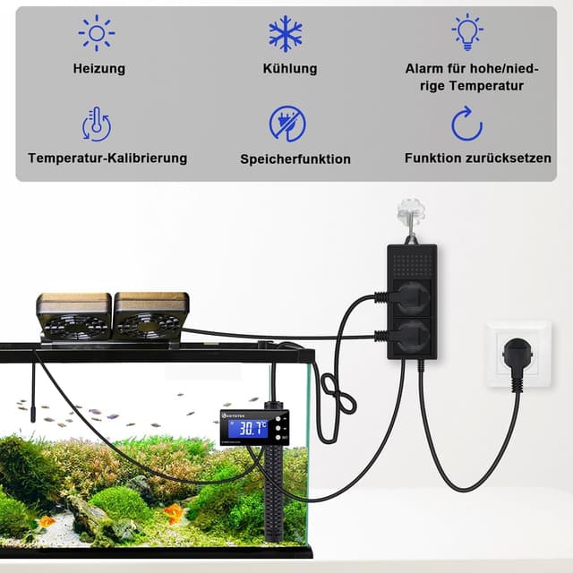 Detalle 2 de KETOTEK digitaler Thermostat-Steckdose KT4000 (230V) mit wasserdichtem Fühler für Aquarium, Gewächshaus & Heizung/Kühlung