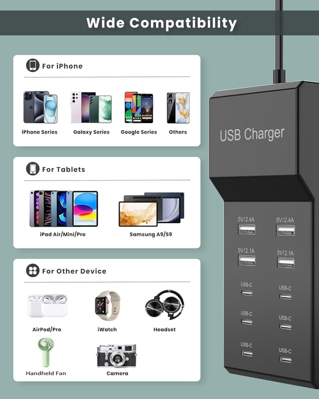 Thumbnail 5 de USB C Charger Block 50W 10-Port Charging Station ๐