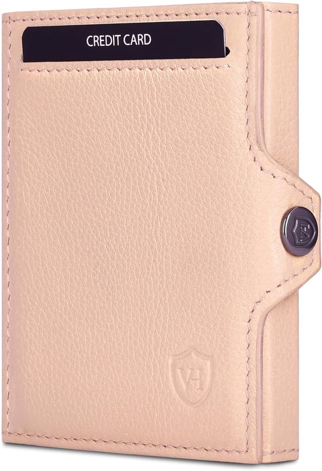 Detalle de VON HEESEN Slim Wallet mit Münzfach, RFID-Schutz & Echtleder (Rose) – Kartenetui mit Geldklammer