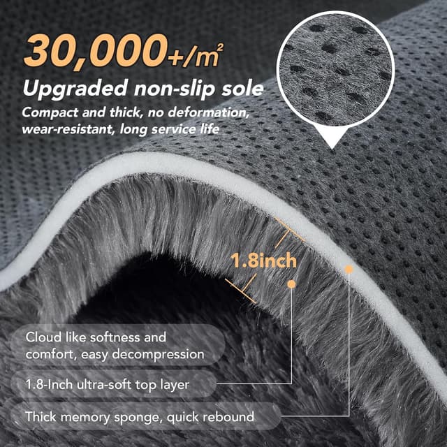 Thumbnail 5 de Topmaxcs Area Rug 10x14 Grey Shaggy