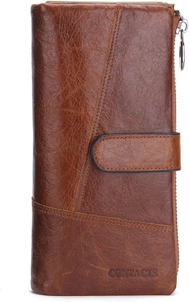 Detalle de Contacts Genuine Leather Long Wallet for Men – Zipper Purse with 12 Card Slots