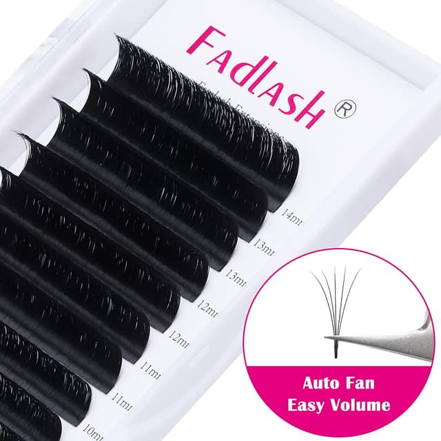 Detalle de FADLASH Selbstfächernde Volumen Wimpern Easy Fan Lashes (12 Rhein Volumen Technik, D-Curl, 0,05 mm)