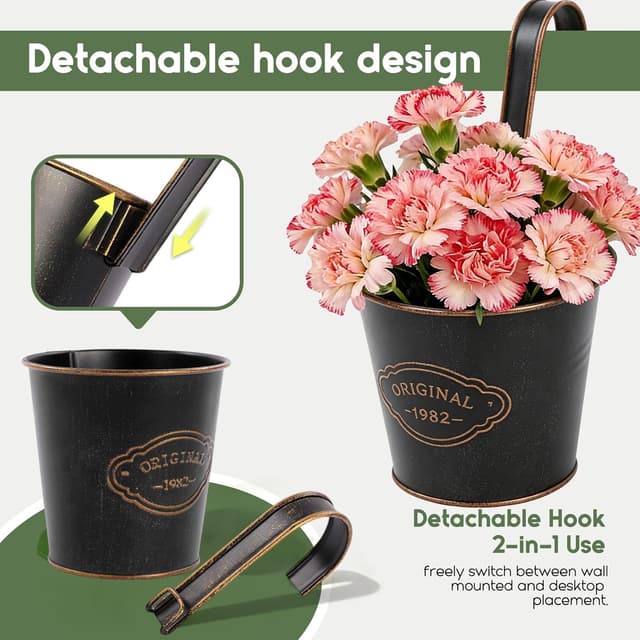 Detalle de CITÉTOILE 4er Set Hängetöpfe aus Metall mit Drainageloch – Vintage-Balkonblumentöpfe zum Aufhängen