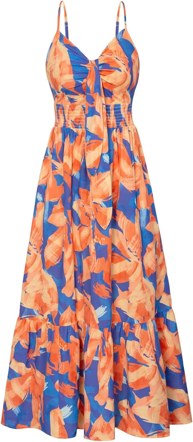 Detalle de GRACE KARIN Womens Summer Floral Maxi Dress with Tie-Front and Pocket (2026 Long Flowing Boho Style)