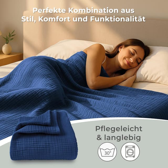 Thumbnail 6 de LAYNENBURG Premium Musselin Tagesdecke 150x200 cm