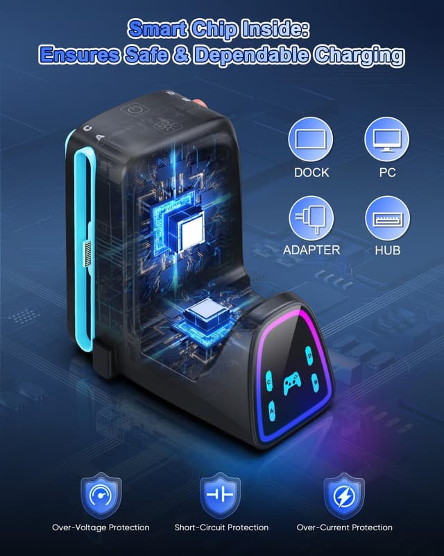 Detalle de 9-in-1 Controller-Ladestation für Nintendo Switch 2/1 & Pro Controller 2/1 (mit RGB) – Station für Joy-Con 1/2